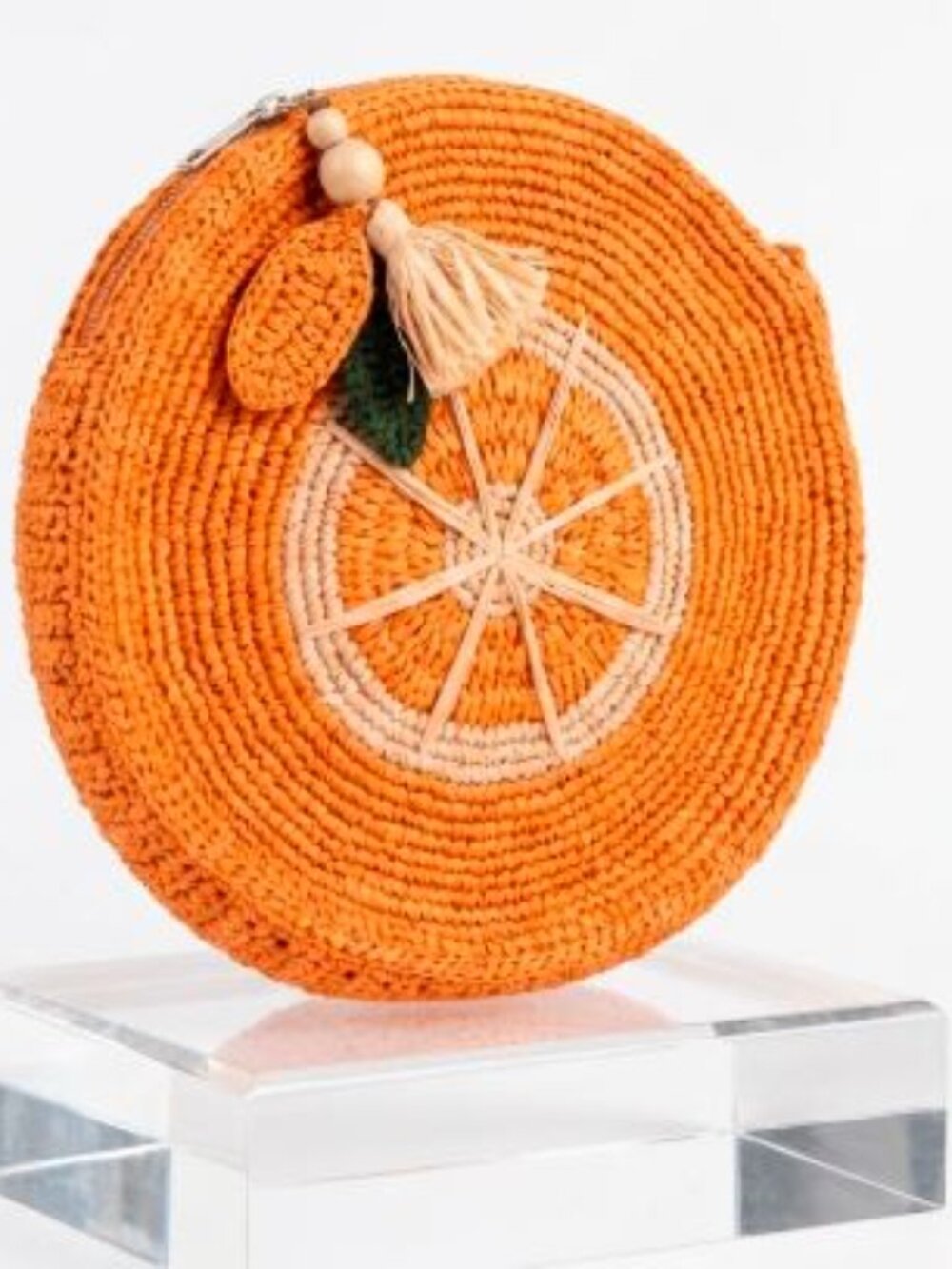 Mar Y Sol Women's Woven Raffia Orange Pop Pom Charm Clutch Bag NWT 158